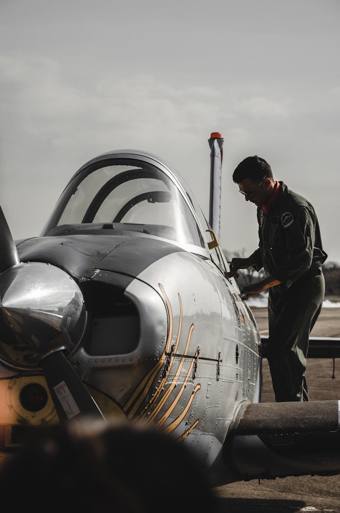 A military pilot prepares an aircraft on an airfield in Buenos Aires, Argentina.